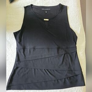 WHBM WOMEN'S BLACK LAYERED SLEEVELESS TOP WITH SILVER NECK DETAIL IN SIZE LARGE